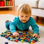 아이 창의력 키우기 활동 - **"A 6-year-old child, wearing a comfortable long-sleeved t-shirt and durable pants, is immersed in ...