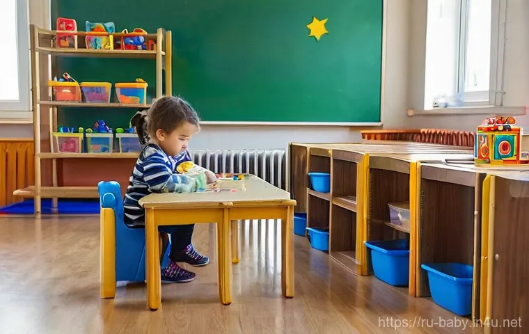 아기와 놀이학교 선택 - **State Kindergarten Playtime:** A bustling, brightly lit classroom within a traditional-looking kin...