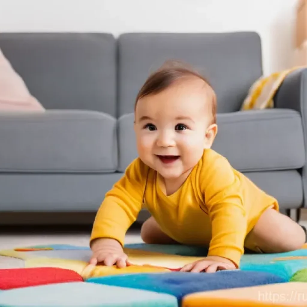 아기 첫걸음마 도와주는 방법 - **Prompt:** A cheerful baby, around 10-12 months old, wearing a clean, colorful romper, confidently ...