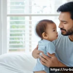 아기 체온 낮추는 법 - A caring parent, possibly a mother or father, is gently comforting their toddler in a brightly lit, ...