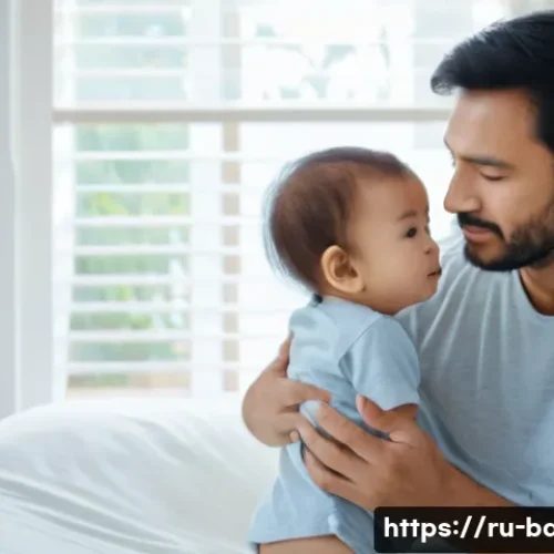 아기 체온 낮추는 법 - A caring parent, possibly a mother or father, is gently comforting their toddler in a brightly lit, ...