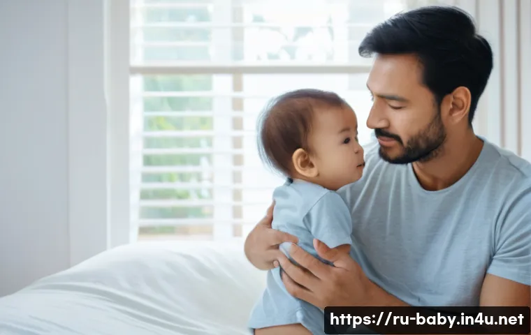 아기 체온 낮추는 법 - A caring parent, possibly a mother or father, is gently comforting their toddler in a brightly lit, ...