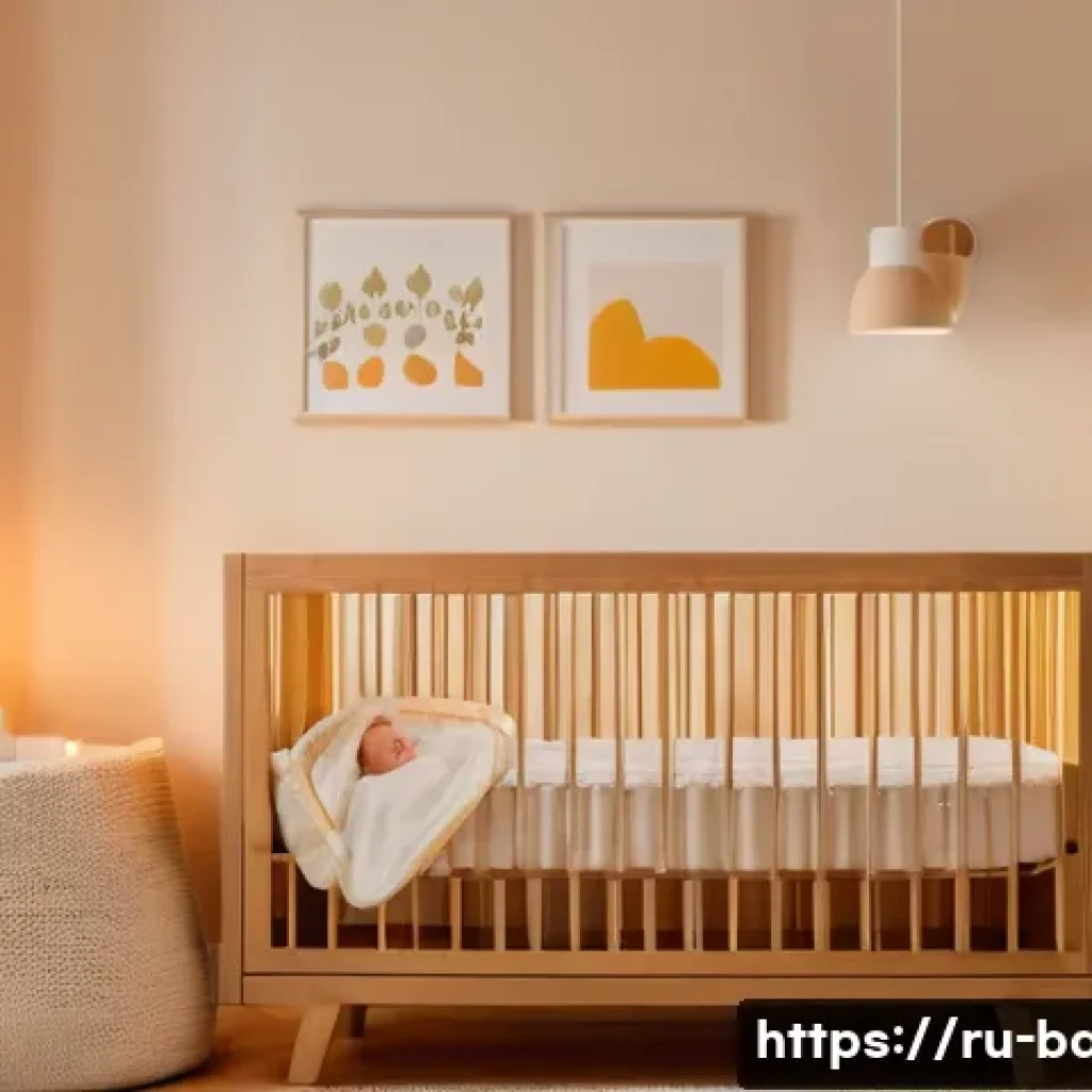 아기 잘 재우는 환경 만들기 - A cozy nursery scene featuring a sleeping baby wearing a soft cotton diaper, illuminated by a warm, ...