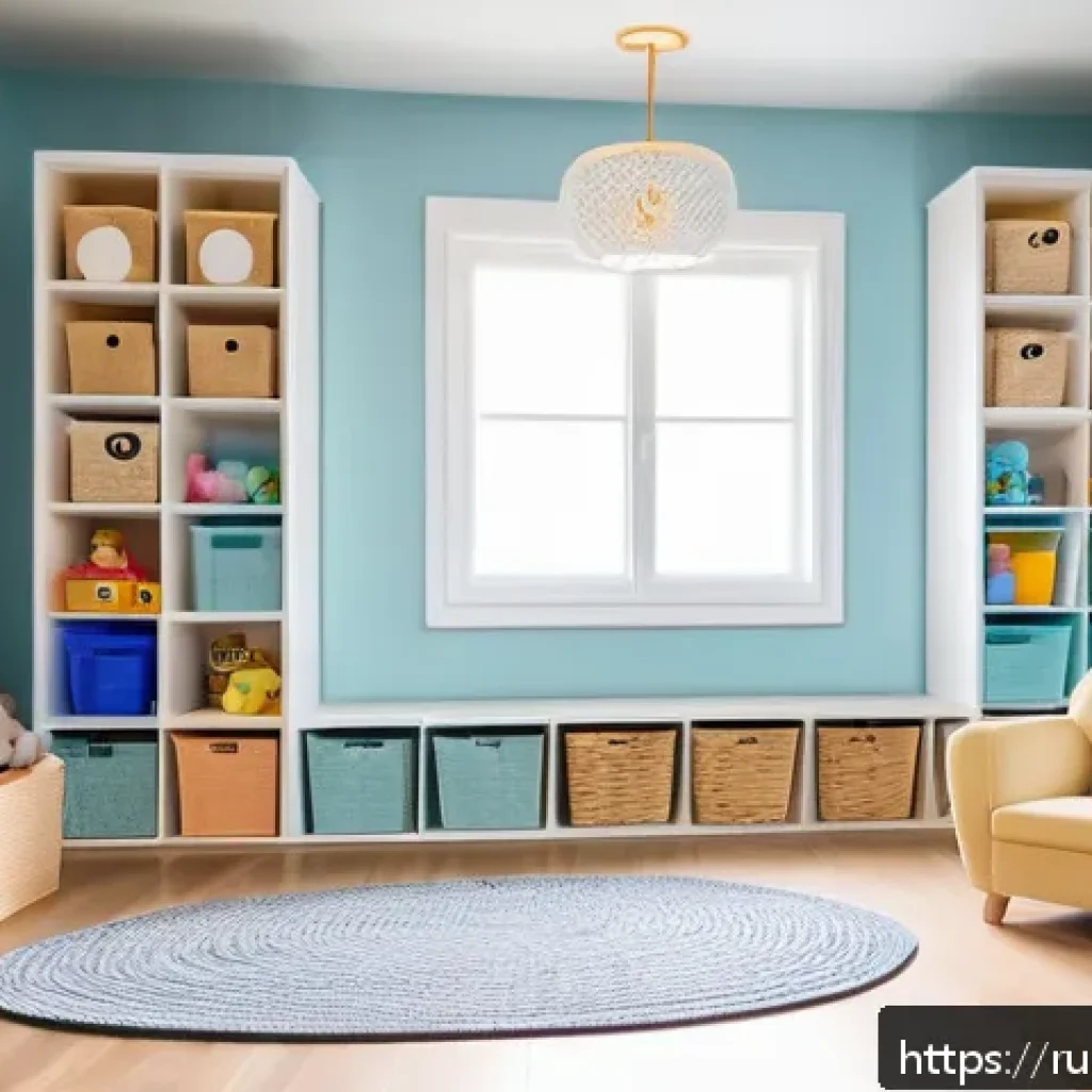 아기 안전 가드 설치법 - A cozy and safe baby playroom designed for a toddler wearing a diaper, featuring low, soft-cornered ...
