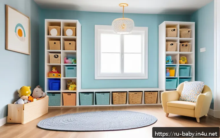 아기 안전 가드 설치법 - A cozy and safe baby playroom designed for a toddler wearing a diaper, featuring low, soft-cornered ...