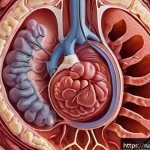 Home 21 임신 주차별 태아 발달 - A detailed, realistic medical illustration of a human fetus at 8 weeks gestation inside the womb, sh...