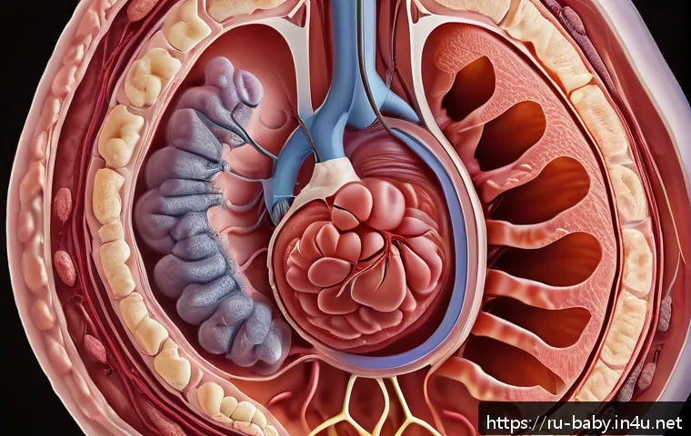 임신 주차별 태아 발달 - A detailed, realistic medical illustration of a human fetus at 8 weeks gestation inside the womb, sh...