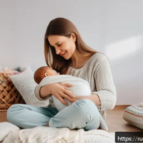 Home 31 아기와 눈맞춤 대화법 - A tender moment between a Russian mother and her infant in a cozy, softly lit nursery decorated with...