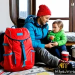 아이와 캠핑 준비물 - Photorealistic family camping preparation in a cozy Russian apartment entryway, a mother and father ...